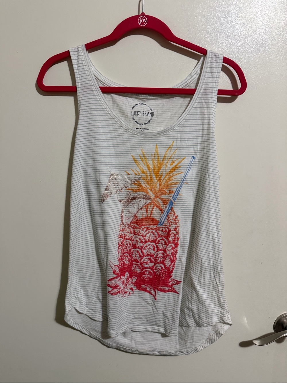 Lucky Brand White Striped Tank with Pineapple Graphic